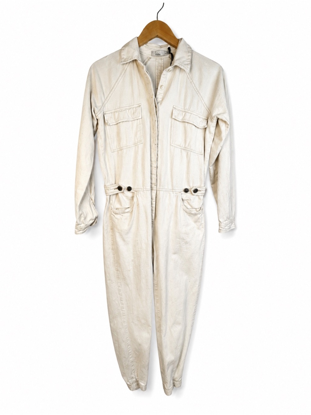 Prana Utility Jumpsuit Ivory Button Front Pocket Detail Small